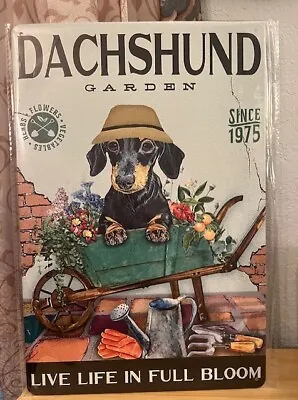 Dachshund Gardening Themed 12 X8  Tin Decor Sign NEW • $12.50