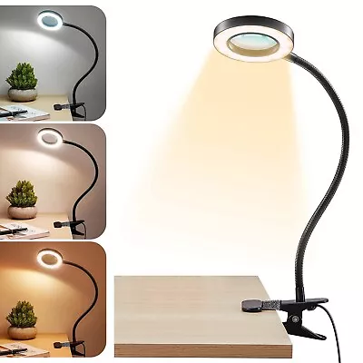 Magnifying Glass With Light 5X 9w Clip On Light 48 LED Desk Lamp Wtih Clamp... • $40.51