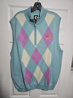 Footjoy Sweater Vest Mens Large 100% Wool Argyle Diamond Golf MISSION HILLS XXL • $37.99