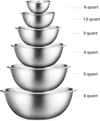 FineDine Mixing Bowls Set  6-Piece Easy-Grip Stainless Steel Mixing Bowls • £19.99