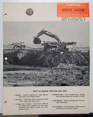 $34.22 • Buy 1960s Koehring 505 Hoe Specifications Construction Sales Brochure