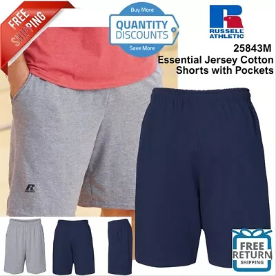 Russell Athletic Mens Essential Jersey Cotton 10  Shorts With Pockets 25843M • $15.49