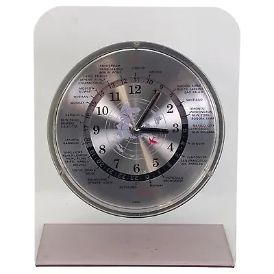 Vintage World Time Zone Quartz Clock W/ Airplane Second-Hand   • $38.54