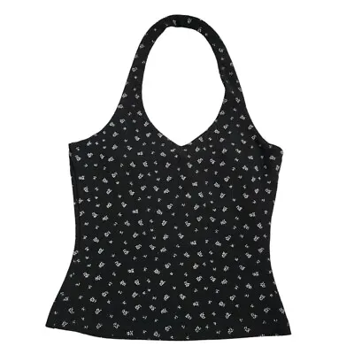 VANILLA VILLE X VINTAGE 90s Halter Top In Micro Floral Black • $39