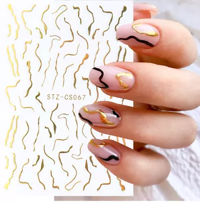 Nail Art Stickers Transfers Decals Metallic Gold Crackle Effect Lace French Line • $2.49