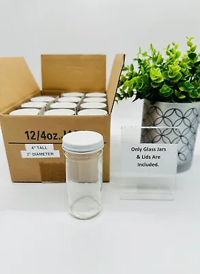 Clear 4oz Glass Paragon Jars With White Metal Lids Set Of 12 By Berlin Packaging • $15.99