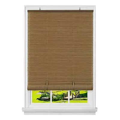 Indoor/Outdoor Cordless Woodtone Vinyl Light Filtering Window Roll-Up Blind • $19.94