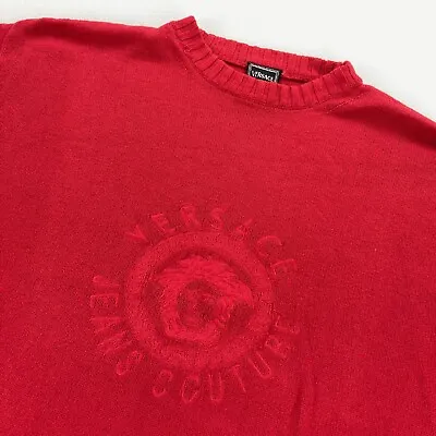 VTG Gianni Versace Men’s Medusa Embroidered Cotton Sweater Red • Italy • Large • $288.07
