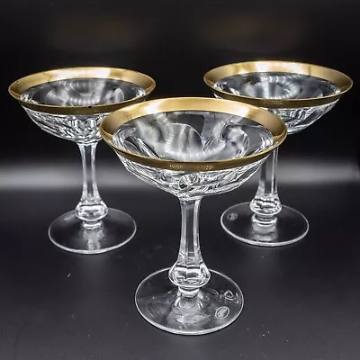 DAMAGE Moser Crystal Lady Hamilton Gold Champagne Sherbet Glasses Set 3- 5 1/8  • $66.50