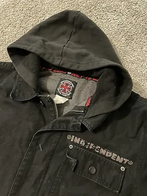 Vintage Independent Truck Company Hooded Jacket Large? Button Zip Up Y2K Pockets • $49.99