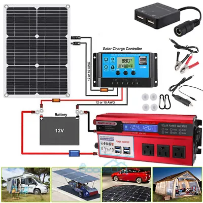 7000W Complete Solar Panel Kit +Inverter +Solar Charger Controller Home RV 110V • $14.71