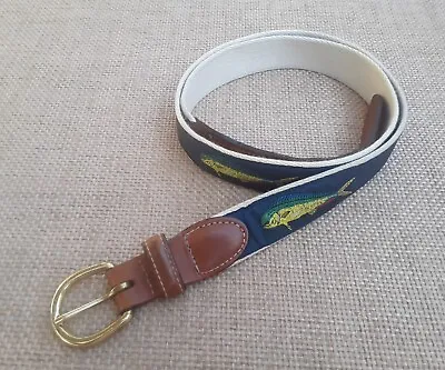 Men's Size 38 Barrons Hunter Fish Themed Fabric On Canvas/Leather Surcingle Belt • $19.99