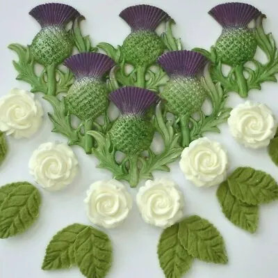 SCOTTISH THISTLES & ROSES Wedding Sugar Flowers Edible Cake Decorations • £8.95