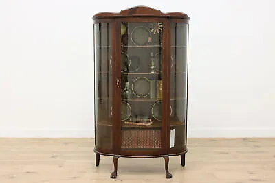 Victorian Antique Oak Curved Glass Curio China Cabinet #47147 • $1650