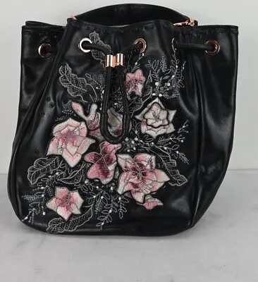 Mimco  Endure  Mini Floral Embroidered Pouche In Black With Rose Gold Hardware • $88.07
