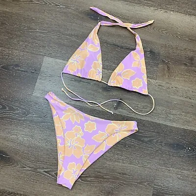 Aurelle Womens Purple Orange Kai Tie Bikini Set XL • $30.99