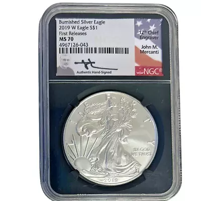 MS70 2019-W Burnished Silver Eagle First Releases Mercanti Signed NGC • $65