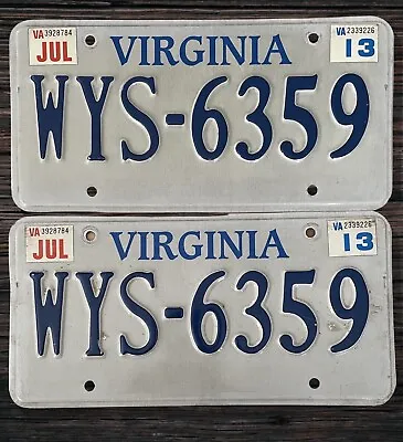 Pair Of Virginia License Plates WYS6359 Exp JUL 13 Mancave Garage Workshop Diner • $15.97