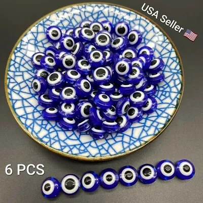$2.99 • Buy 6Pcs 8mm Oval Beads Evil Eye Resin Spacer Beads For Jewelry Making DIY Bracelet