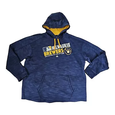 Majestic Therma Base Milwaukee Brewers MLB Fleece Pullover Hoodie Men's 2XL • $32.99