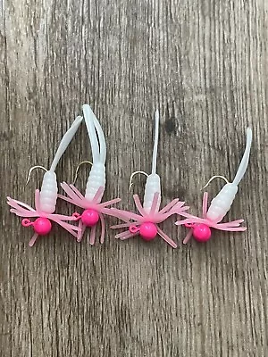 V-Grub Jigs 1-1/4  Pink Jig & Collar / White Body 1/32 Oz. Jig #8 Hook 4/Pk • $4.39