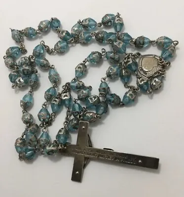 Vintage  Rosary Beads Silver Tone Blue Crystal  Beads • $19.95