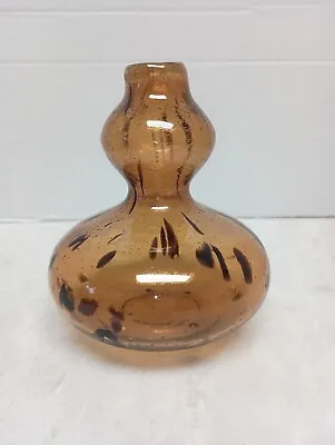 Vintage MCM Hand Blown Leopard Pattern Double Gourd Art Glass Vase • $16