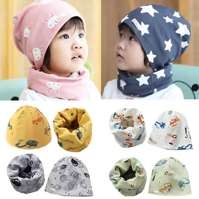 Baby Boys Girls Cotton Hat And Scarf Set Toddler Kids Cap Spring Autumn Beanie • £3.99
