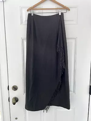 EUC Vintage Dark Green Wool TOMBOLINI Wrap Skirt W/ Fringe Size 4 • $28