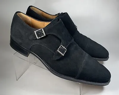 Magnanni For Neiman Marcus MENS 12 M Double Monk Strap Cap Toe Shoes SUEDE BLACK • $89.10