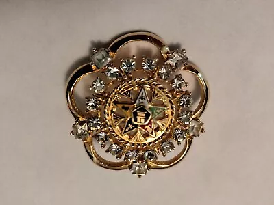 Masonic Eastern Star Brooch Pin Gold Tone Enamel & Rhinestones 1.25  • $6.99