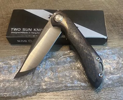 TwoSun Knife TS-224-M390 Black Titanium Carbon Fiber Handle New • $135