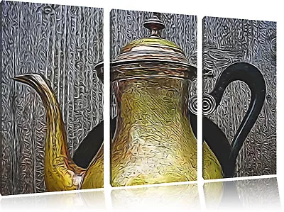 Stylish Old Teapot From Metal 3-Teiler Canvas Picture Wall Decoration Art • £45.24