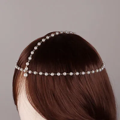 Grecian Boho East Roman Golden/silver Pearl Chain Festival Prom Head Hairpiece • £3.99