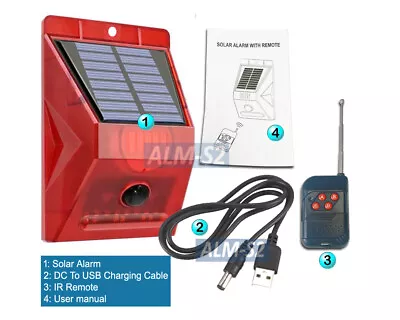 Solar-Powered Motion Red Sensor Alarm With IR Remote • $19.50