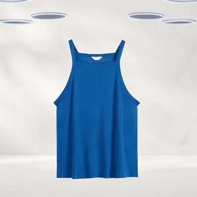 Ex Hush Women’s Sleeveless Halter Neck Linen Blend Vest In Blue (Defect) • £10.99