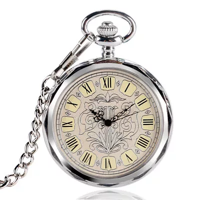 Women Men Hand Winding Mechanical Pocket Watches With Chain Fob Watches Gifts • £20.39