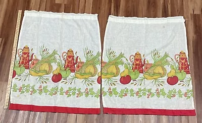 2 Vtg 60s 70s Kitchen Window Panel Curtains Red Yellow Green White 37 1/2” X 29” • $49.95