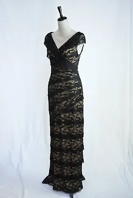 Marina Maxi Dress Women's 10 Black/Nude Beaded Lace Stretch Gown NWT • $27