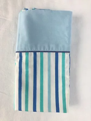 VTG 1970's Lady Pepperell King Pillowcase Blue Aqua White Stripe • $10