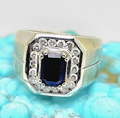 Sophia Fiori 14k Gold  2.24ct Natural Sapphire Diamond Mens Signet Ring Size 9.5 • $1699