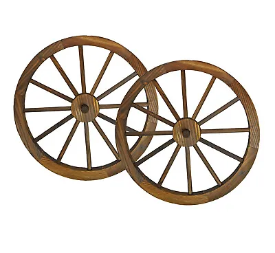 24 In Steel-rimmed Wooden Wagon Wheels - Decorative Wall Decor Set Of Two • $68.99