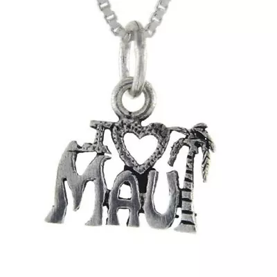 Sterling Silver  I Love Maui  Word Pendant / Charm Italian Box Chain • $14.99