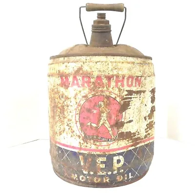 Vintage Marathon V.e.p. Motor Oil 5 Gallon Can Empty Used Vtg Large Can Gas Oil • $134.97