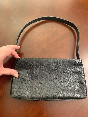 Vintage Tusk Black Leather Red Interior Croco Petite Handbag EUC • $12.75