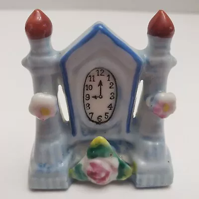 H.Kato Vintage Miniature Mantle Clock Figurine Occupied Japan Blue & Flowers • $12.95