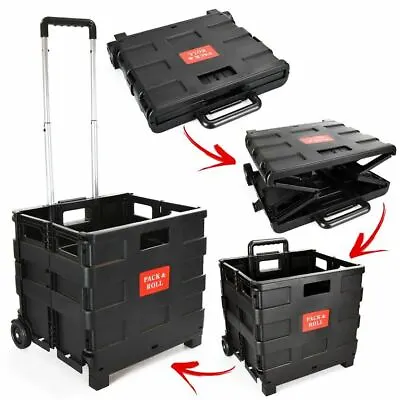 £18.97 • Buy Multipurpose Heavy Duty 35kg Folding Trolley Wheeled Shopping Storage Cart BLACK