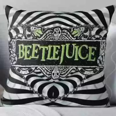 Beetlejuice Logo -The Musical Throw Pillow Cover Halloween Goth 18  X 18  • $25