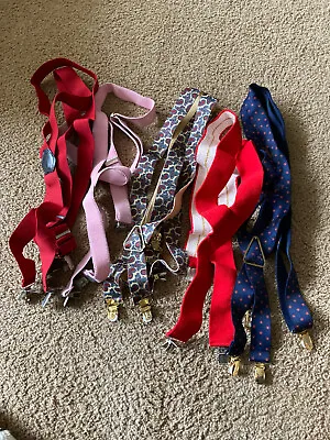 5 Pair Vintage Suspenders - Pink Blue Paisley Red • $14
