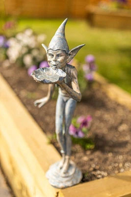 £30.99 • Buy Elf Garden Ornament Fairy Statue Stone Effect Bird Bath Feeder Pixie 56cm Decor